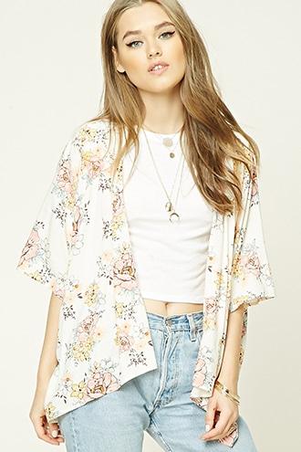 Forever21 Women's  Floral Dolman-sleeve Kimono