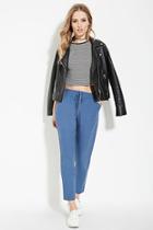 Forever21 Women's  Medium Denim Linen-blend Drawstring Pants