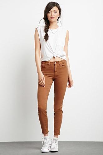 Forever21 Women's  Coffee High-rise Skinny Jeans