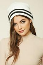 Forever21 Women's  White & Black Striped Ribbed Knit Beanie