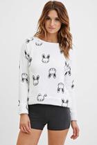 Forever21 Women's  White & Black Plush Bunny Graphic Pj Top