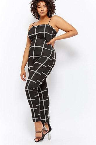 Forever21 Plus Size Grid Print Jumpsuit