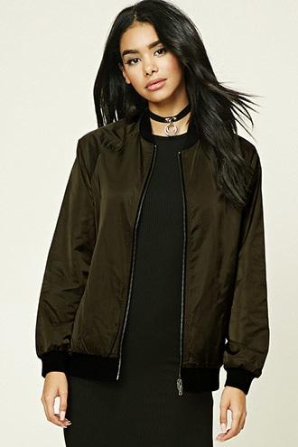 Forever21 Women's  Olive & Black Reversible Bomber Jacket