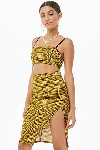 Forever21 Glen Plaid Cropped Cami & Skirt Set