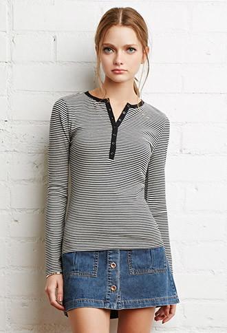 Forever21 Buttoned Stripe-patterned Tee