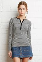 Forever21 Buttoned Stripe-patterned Tee