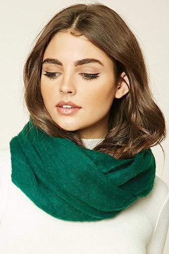 Forever21 Green Fuzzy Knit Infinity Scarf