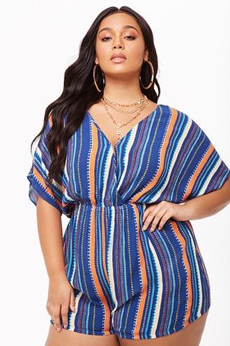 Forever21 Plus Size Tribal-inspired Striped Romper