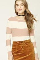 Forever21 Women's  Cream & Nude Striped Ribbed Knit Top
