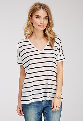 Forever21 Contemporary Striped Slub Knit Tee