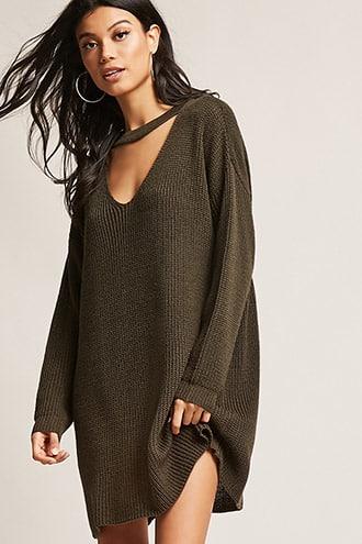 Forever21 Ribbed V-cutout Sweater Dress