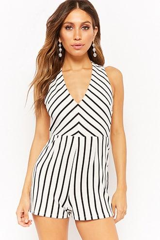 Forever21 Striped Crisscross Romper