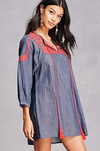 Forever21 Embroidered Denim Tunic