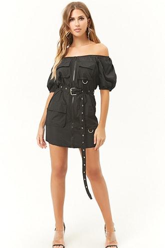Forever21 Off-the-shoulder Belted Mini Dress