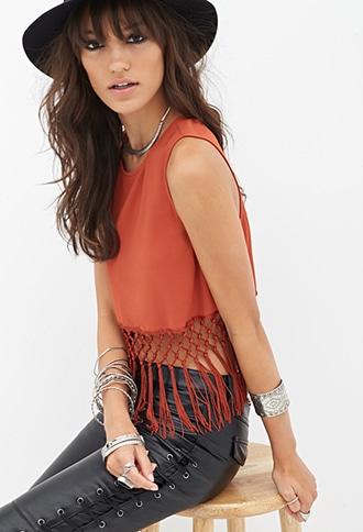 Forever21 Fringed Woven Top
