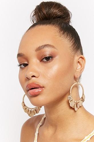 Forever21 Coin-embellished Drop Hoop Earrings