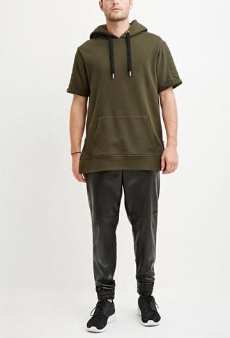 21 Men Men's  Drawstring Faux Leather Joggers