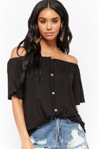 Forever21 Slub Knit Button-front Off-the-shoulder Top