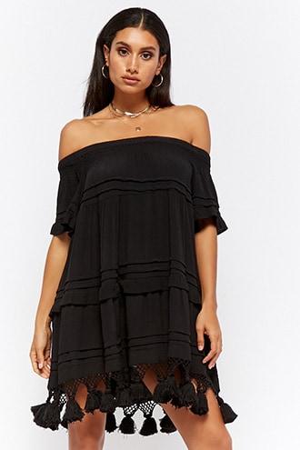 Forever21 Vintage Havana Off-the-shoulder Tassel Dress