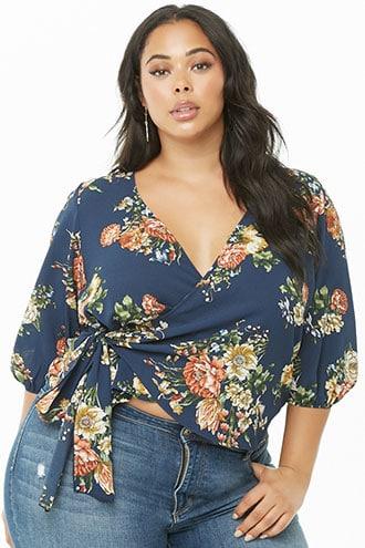 Forever21 Plus Size Crepe Floral Surplice Top