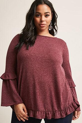 Forever21 Plus Size Heathered Ruffle Trim Sweater