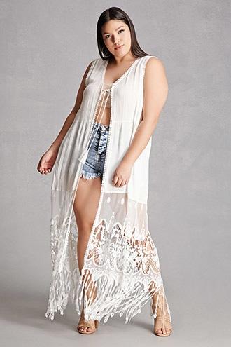 Forever21 Plus Size Tassels N Lace Vest