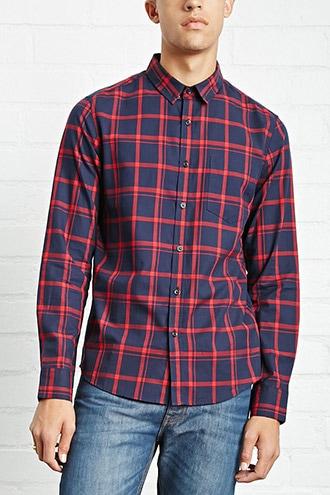 21 Men Men's  Fitted Woven Plaid Shirt