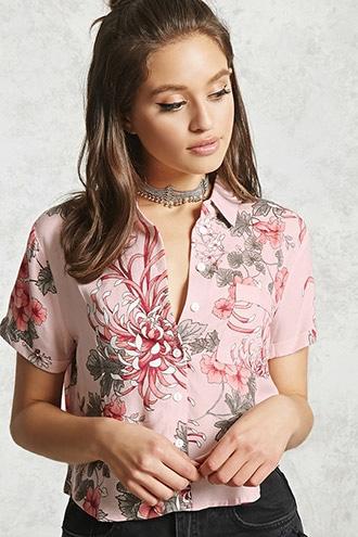 Forever21 Floral Print Cropped Shirt
