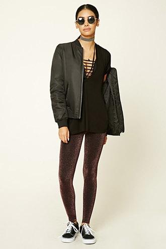 Forever21 Women's  Pink Shimmer Metallic Leggings