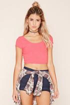Forever21 Women's  Fuchsia Lace-up Crop Top