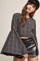 Forever21 Plaid Bell-sleeve Crop Top