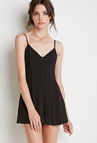 Forever 21 Buttoned-front Romper Black Small