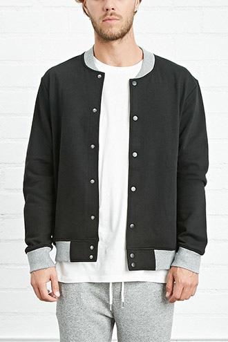 21 Men Men's  Heathered Trim Varsity Jacket