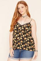 Forever21 Plus Women's  Black & Mustard Plus Size Floral Print Cami