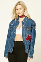 Forever21 Women's  Graphic Patch Denim Jacket
