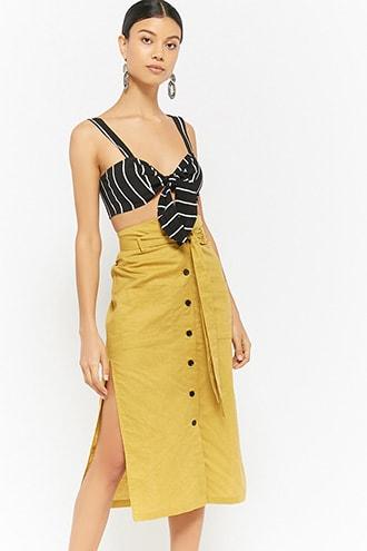 Forever21 Vented Button-front Linen Skirt