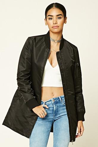 Forever21 Women's Black Padded Bomber Coat