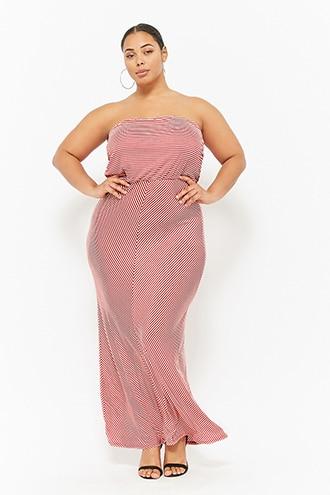 Forever21 Plus Size Striped Strapless Maxi Dress