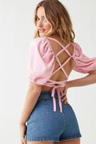 Forever21 Linen-blend Lace-up Crop Top