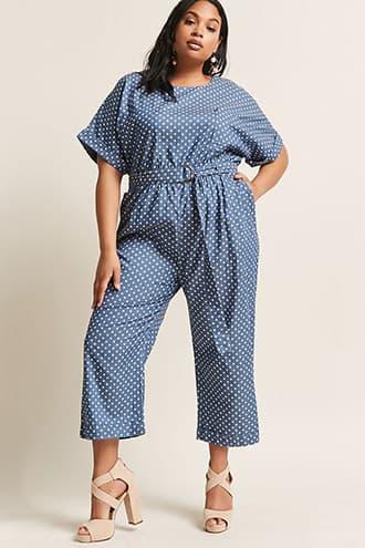 Forever21 Plus Size Polka Dot Denim Jumpsuit