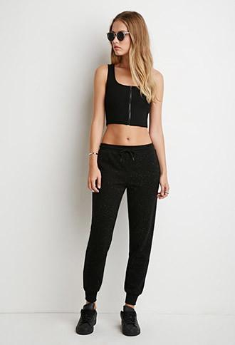 Forever21 Women's  Classic Heathered Joggers (black/cream)