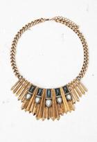 Forever21 Faux Stone Bib Necklace (antic Gold/green)