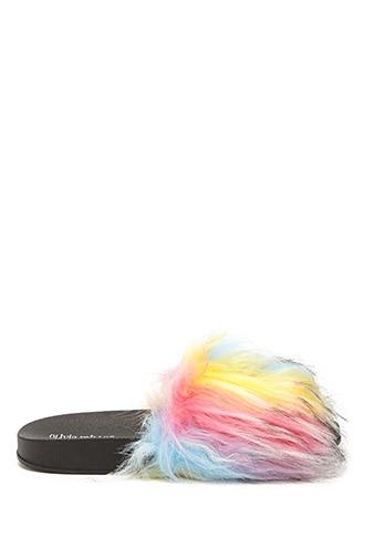 Forever21 Faux Fur Rainbow Slippers