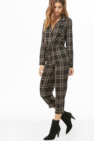 Forever21 Plaid Straight-leg Jumpsuit