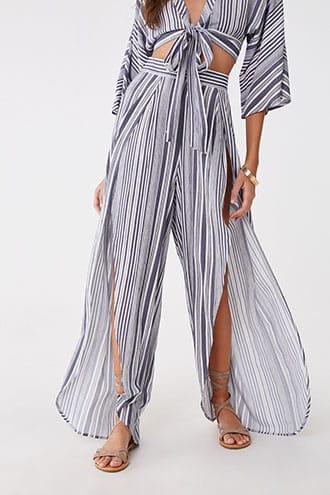 Forever21 Striped Crop Top & Split-leg Pant Set