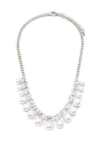 Forever21 Rhinestone Faux Pearl Necklace (silver/clear)