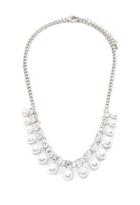 Forever21 Rhinestone Faux Pearl Necklace (silver/clear)