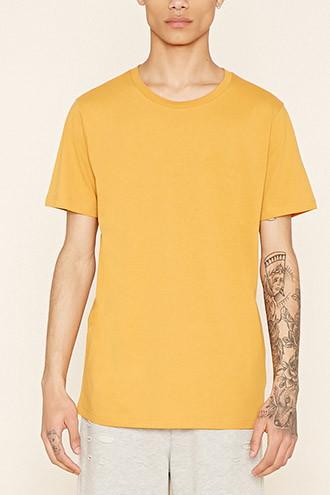 21 Men Men's  Gold Cotton Crew Neck Tee