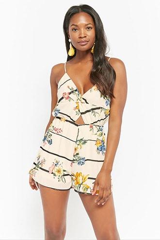 Forever21 Floral Striped Romper