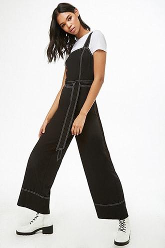 Forever21 Contrast-stitch Wide-leg Jumpsuit